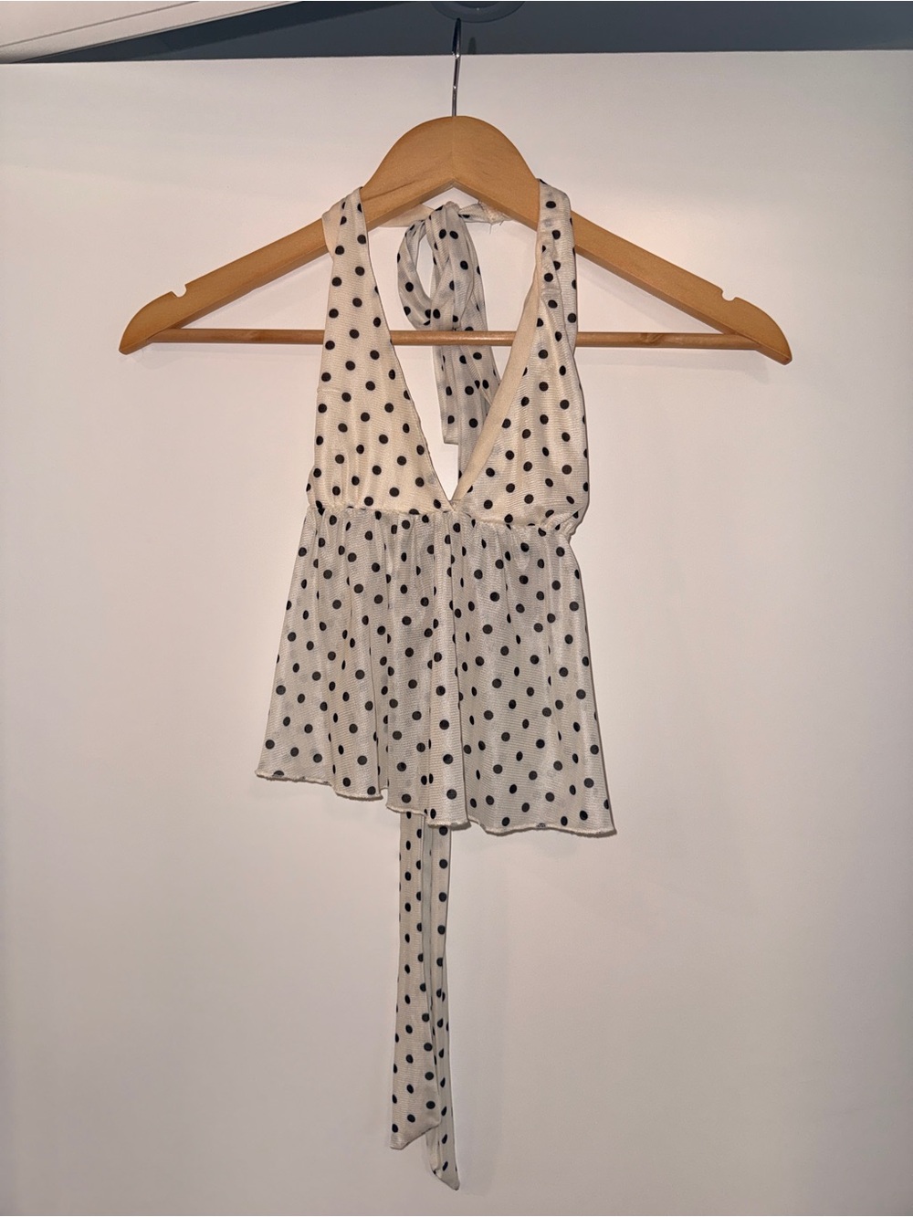 White Polka Dot Halter Peplum Camisole